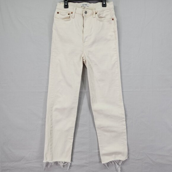 RE/DONE Jeans Size 28 70's Stove Pipe Frayed Ivory High Rise With Stretch - Picture 2 of 14